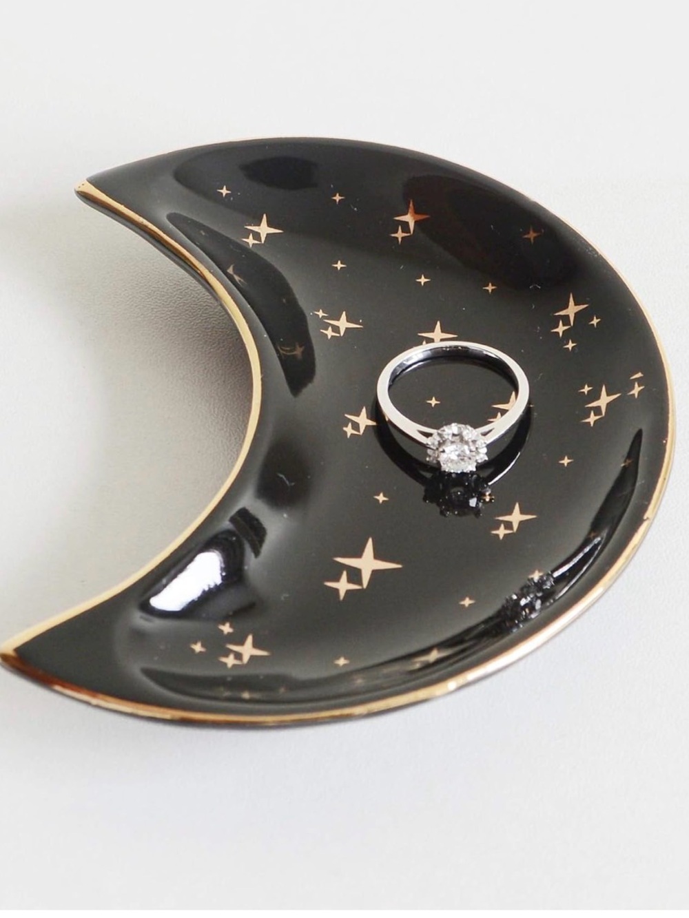 Black and Gold Half Moon Ceramic Jewelry Dish